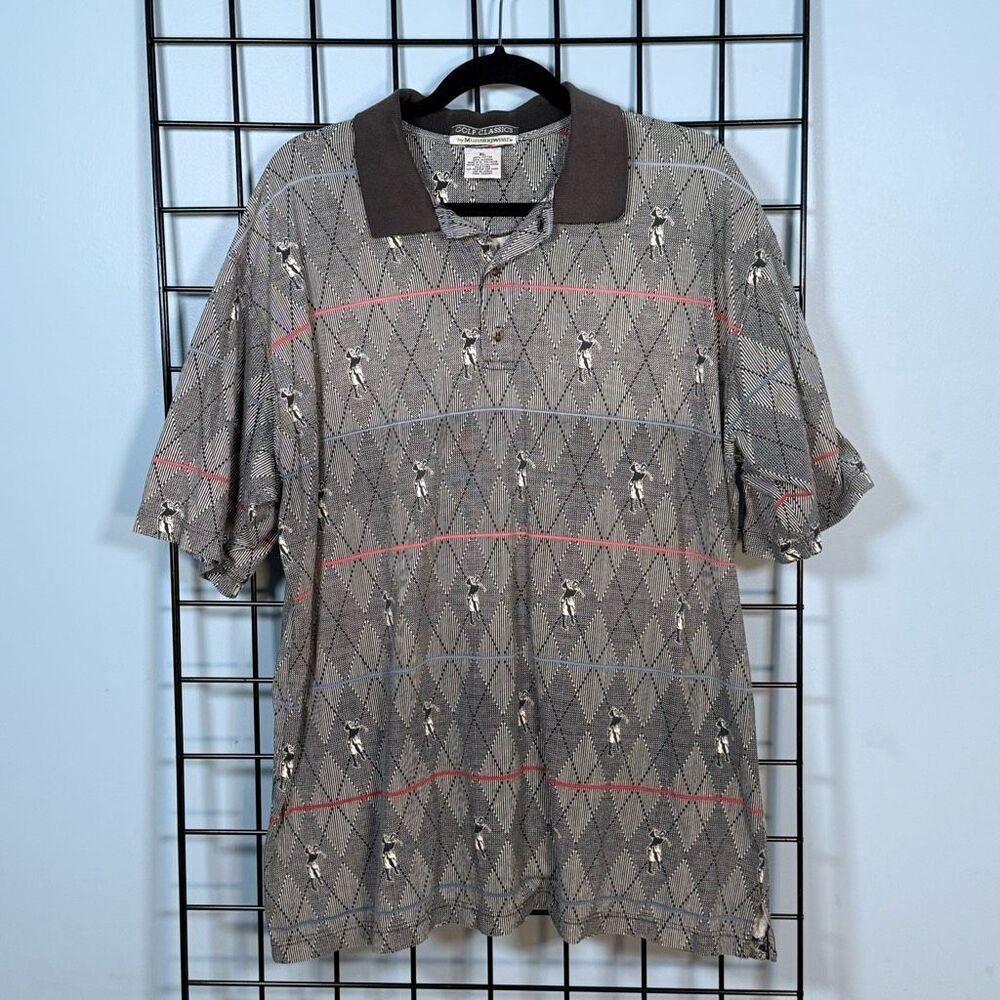 VTG 90s Munsingwear‎ Golfer Polo SS Shirt Mens XL Gray Eclectic Grandpa